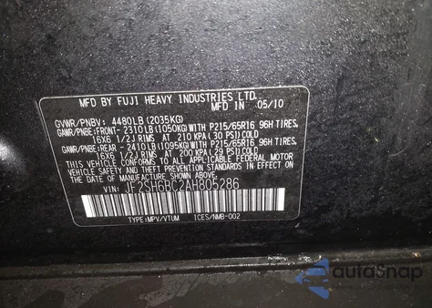 2010 Subaru Forester 2.5X z USA, uszkodzony, nr VIN JF2SH6BC2AH805286